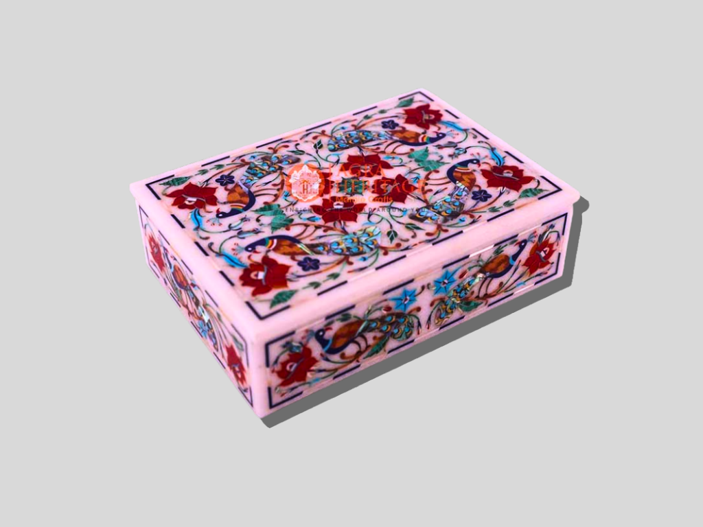 Peacock Semi Precious Stone Art Jewelry Box